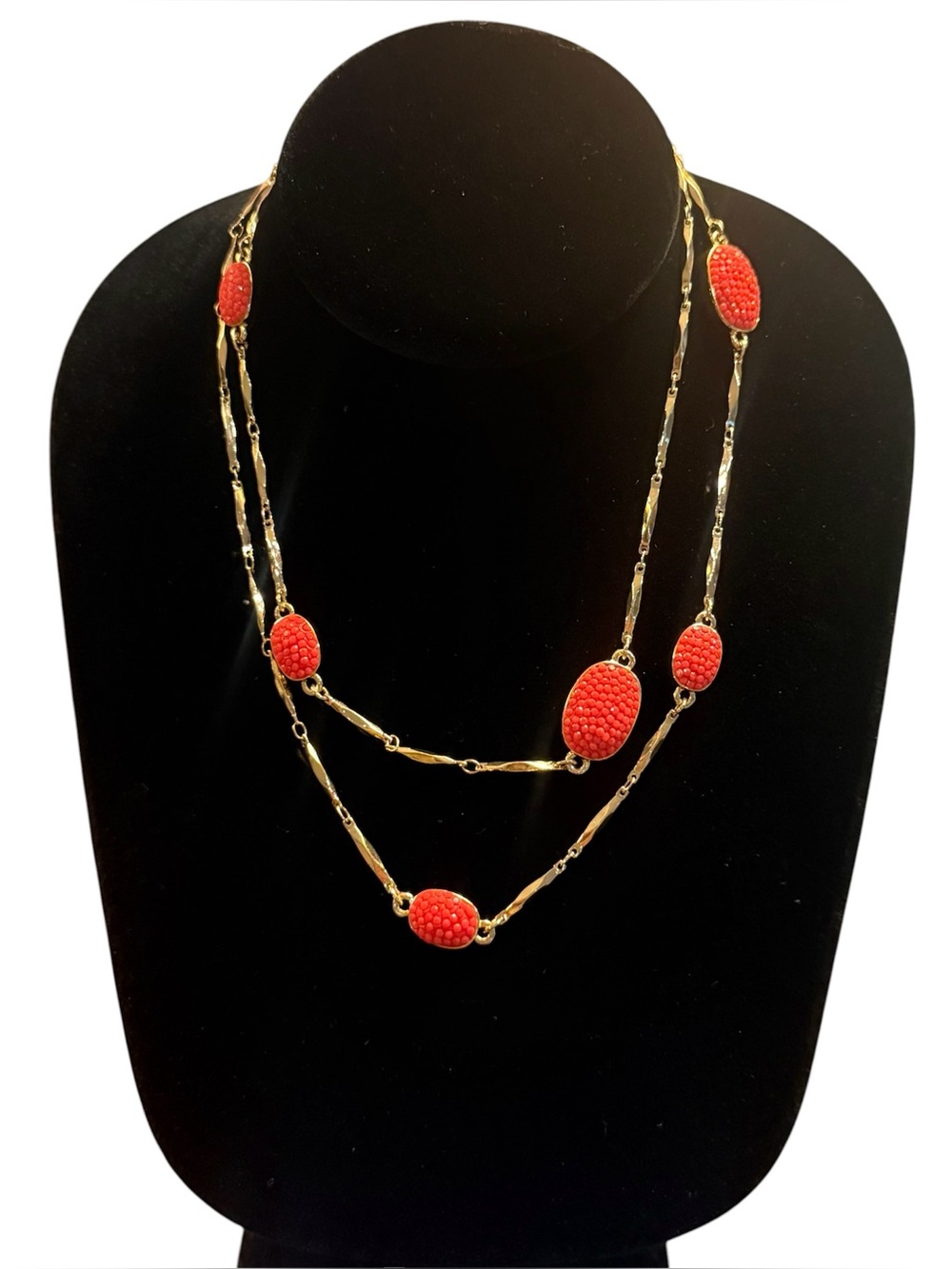 Kate Spade Pave The Way Scatteryy Necklace station long RED CORAL SALMON 32” 148
